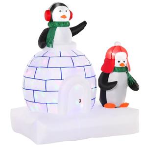 1.5m Christmas Inflatable Two Penguins Wearing a Scarf with Ice House Blow Up Decor Home Indoors with Built-in LED Lights Toys in Lawn Garden Free Shipping Huge Surprise