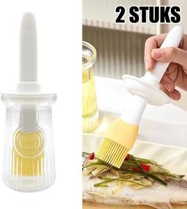 2 STUKS Oliefles met Borstel-Bakkwast voor BBQ of bakker- hittebestendig Siliconen kwast- wit Websites Cheap Pice