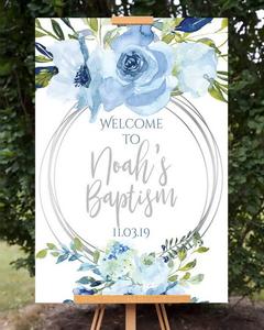 Blue Floral Baptism Welcome Sign Free Shipping Fashionable
