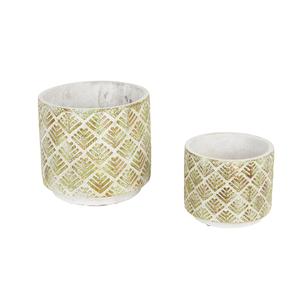 Abstract Gold And White Cement Flower Pot Set of 2 Discount Professional