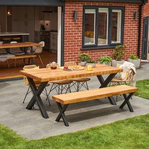 Bespoke Collection - Chunky X Frame Rustic Wood Outdoor Dining Set Outlet 100% Authentic