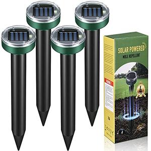 Mole Repellent Solar Powered Gopher Repellent Ultrasonic Solar Powered Sonic Mole Deterrent Stakes, Snake Groundhog Repellent for Yard, Garden, Lawn (4 Pack) Cheap Best Seller