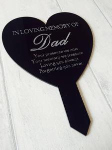 'Dad' Standard Black Heart Memorial Discount Ebay