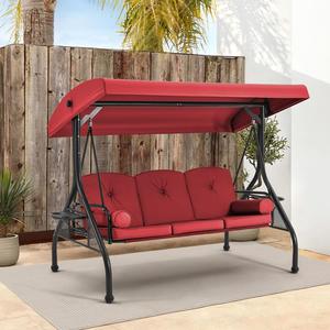 3-Seat Porch Swing with Adjustable Canopy and Backrest, Wine Red Footlocker Pictures