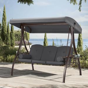 3-Seat Outdoor Porch Swing with Adjustable Canopy and Backrest, Gray Visit New Online