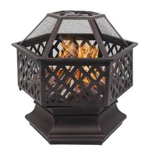22" Hexagonal Shaped Iron Brazier Wood Burning Fire Pit Decoration for Backyard Poolside Sale Finishline