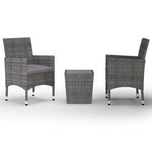 3 Piece Bistro Set Poly Rattan and Tempered Glass Gray Low Pice Fee Shipping Sale Online