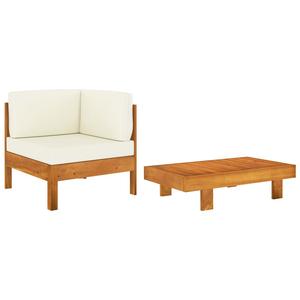 2 Piece Garden Lounge Set with Cream White Cushions Acacia Wood Cheap Footlocker