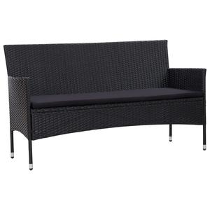 3-Seater Garden Sofa with Cushions Black Poly Rattan Cheap Sale Shop