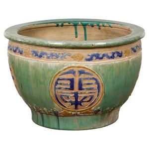 19th Century Antique Green and Blue Garden Planter Cheap Online