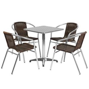 23.5'' Square Aluminum Indoor-Outdoor Table with 4 Rattan Chairs Buy Cheap Factory Outlet