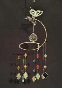 Butterfly theme spiral suncatcher. Rainbow/chakra colour glass crystals. Clearance Limited Edition