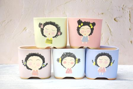 Cute girl pots - Handpainted succulent planters - Maifan colourful pots (10cm * 9cm) Cheap Eastbay