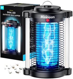 Minimoon Bug Zapper Outdoor, Upgraded Mosquito Zapper with Dual LED Light, 4200V Fly Zapper, 15W Electric Fly Traps Outdoor, IPX4, 8.2Ft Cord, Insect Trap for Yard, Backyard, Patio Clearance Cheap Real