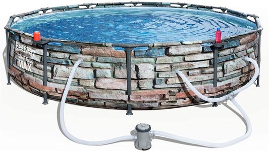 Bestway 56817E 12' x 30" Steel Pro Max Round Above Ground Swimming Pool Kit with Filter Pump and Filter, Stone Print Get Authentic