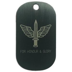 LASER ENGRAVED BLACK ANODIZED LOGO DOG TAG - FOR HONOUR AND GLORY (COMMANDO) Newest