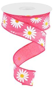 1.5" Daisy Print on Royal Burlap Ribbon: Hot Pink - 10yds Latest Sale Online