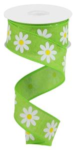 1.5" Daisy Ribbon: Lime Grn/White - 10yds Free Shipping Factory Outlet