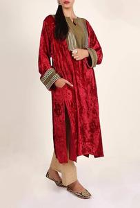 Red Zari Patchwork Velvet Chenille Phiran Online Online Cheap Online