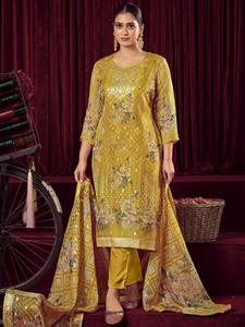 Mustard Organza Jacquard Dress Material Fast Delivery Cheap Online
