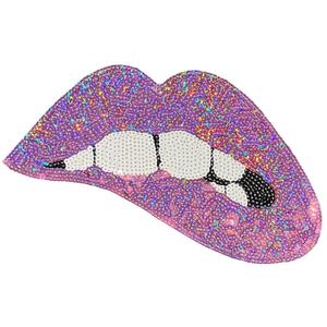Mond Bijt Op Lip Pailletten Strijk Embleem Patch Roze Lila High Quality