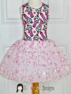 Pink and White Glitter Snowflakes on White Tulle (Non-shedding) Clearance Choice