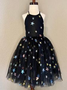 Colorful Star Sequins on Black Soft Tulle Outlet New