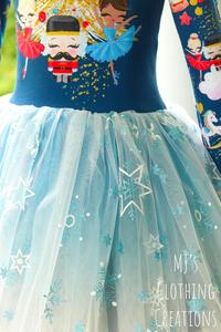 Blue Glitter Snowflakes! on White Tulle (Non-shedding) Clearance Limited Edition