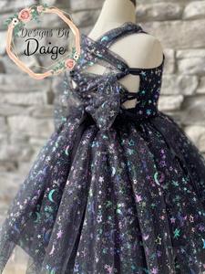 Iridescent Stars and Moon on Black Textured Tulle Sast Sale Online