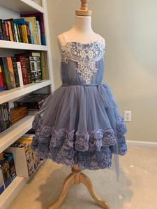 Roses Double Border on Dusty Blue Mesh Cheap Sale Wholesale Pice