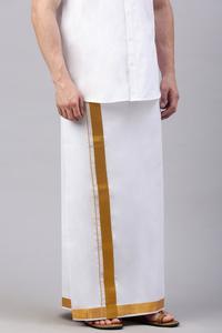 Navrathiri Gold Jari Cotton Dhoti 2.0 Meter - 50K (1.25" Border) Clearance Wide Range Of