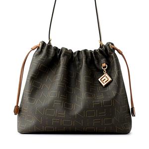 FION Leather-Trimmed Monogram Drawstring Bag - Brown Buy Cheap Browse