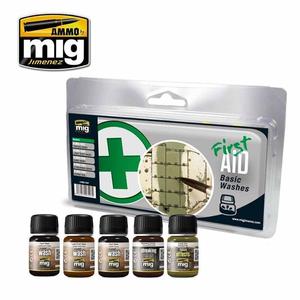 AMMO by Mig Jimenez Weathering First Aid Basic Washes Set Countdown Package