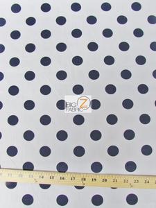 Poly Cotton Printed Fabric Big Polka Dots / White/Navy Dots / 50 Yard Bolt For Nice Cheap Online