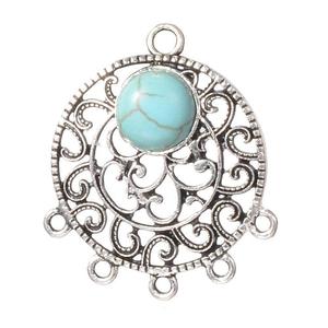 Tibetan Style Alloy Chandelier Connector with Synthetic Turquoise 35mm x 30mm x 6mm Shipping Discount Authentic