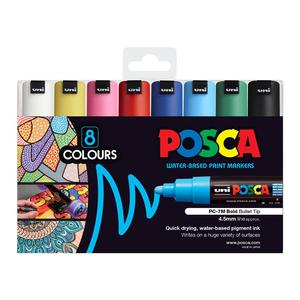 Uni Posca Paint Marker Set, PC-7M, Assorted Colours, Set of 8 Markers, Bold Bullet Tip, 4.5-5.5mm Classic