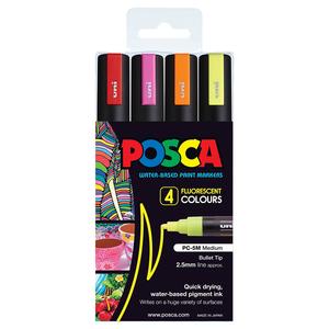 Uni Posca Paint Marker Set, PC-5M, Fluoro Colours, Set of 4 Markers, PC5MFL4P, Medium Bullet Tip, Assorted Colours, 1.8-2.5mm Outlet Extremely