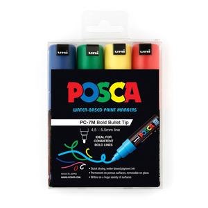 Uni Posca Paint Marker Set, PC-7M, Assorted Colours, Set of 4 Markers, Bold Bullet Tip, 4.5-5.5mm, Green Yellow Red Blue Release Dates Sale Online