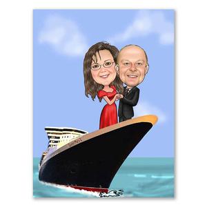 Karikatur zeichnen lassen - Paar auf Dampfer (ca545) Marketable Online