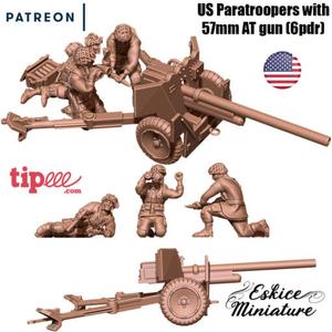 57mm AT Gun and US Paratroopers - United States Army - 28mm - Eskice Miniature Popular