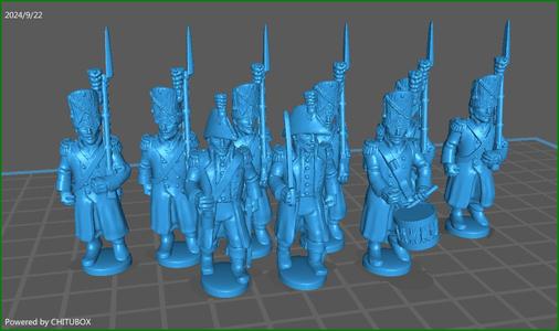28mm Napoleonic French old Guard Grenadiers w greatcoat - 9 minis - MC Minis Free Shipping With Credit Card