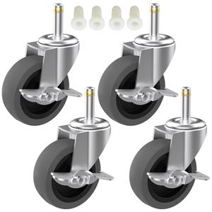 4-Inch Swivel Stem Caster for Rubbermaid Mop Bucket Utility Cart, 7/16-Inch Stem Diameter Rubber Wheel Set of 4 with Side Brake, Heavy Duty TPR Weber Grills Shop Vac Replacement Wheels Order Cheap Online