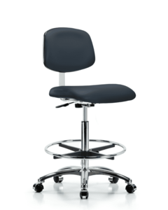 Class 10 Clean Room Vinyl Chair Chrome - High Bench Height with Chrome Foot Ring & Casters in Imperial Blue Trailblazer Vinyl - CLR-VHBCH-CR-CF-CC-8582 Pices Cheap Online