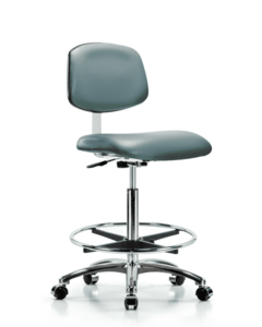 Class 10 Clean Room Vinyl Chair Chrome - High Bench Height with Chrome Foot Ring & Casters in Storm Supernova Vinyl - CLR-VHBCH-CR-CF-CC-8822 Clearance Online Online