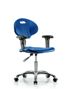 Class 10 Erie Polyurethane Clean Room Chair - Desk Height with Adjustable Arms & Casters in Blue Polyurethane - CLR-TPDHCH-CR-A1-CC-BLU With Paypal Free Shipping