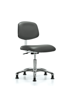 Class 10 Clean Room Vinyl Chair Chrome - Desk Height with Stationary Glides in Carbon Supernova Vinyl - CLR-VDHCH-CR-RG-8823 Sale Best Wholesale