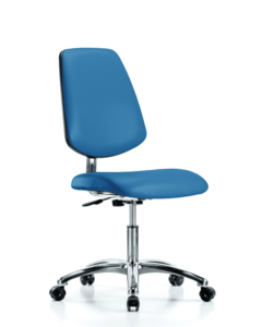 Class 10 Clean Room/ESD Vinyl Chair - Desk Height with Medium Back & ESD Casters in ESD Blue Vinyl - ECR-VDHCH-MB-CR-EC-ESDBLU Classic For Sale