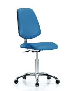 Class 10 Clean Room/ESD Vinyl Chair - Medium Bench Height with Medium Back & ESD Casters in ESD Blue Vinyl - ECR-VMBCH-MB-CR-NF-EC-ESDBLU Cheap Best Wholesale