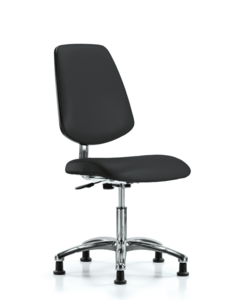 Class 10 Clean Room/ESD Vinyl Chair - Desk Height with Medium Back & ESD Stationary Glides in ESD Black Vinyl - ECR-VDHCH-MB-CR-EG-ESDBLK Free Shipping Eastbay