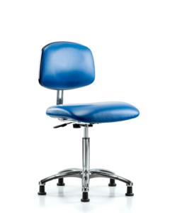 Class 10 Clean Room/ESD Vinyl Chair - Medium Bench Height with ESD Stationary Glides in ESD Blue Vinyl - ECR-VMBCH-CR-NF-EG-ESDBLU Free Shipping Real